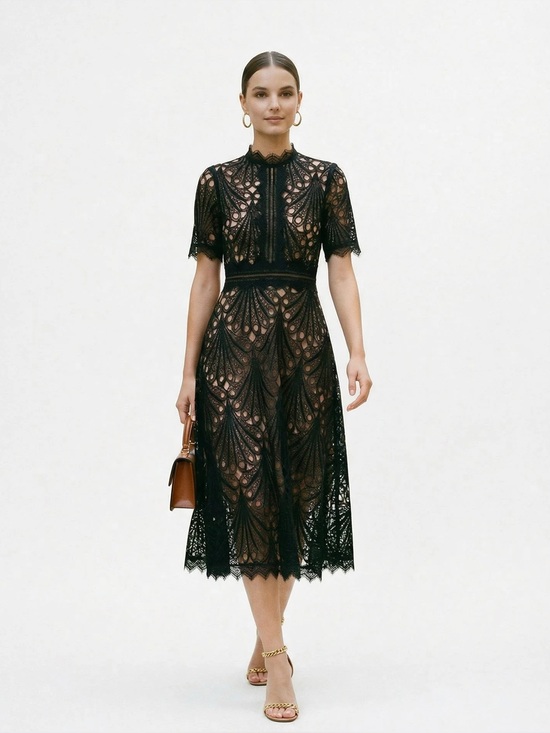 Dresses & Skirts - NWT Lace Crochet Midi Dress Wedding Guests Formal Events Large Black